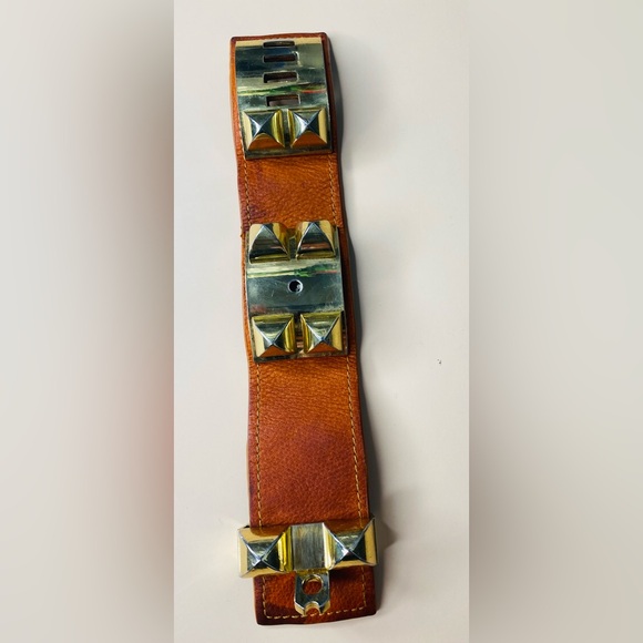Hermes Collier de Chien Orange Leather and Gold Authentic Bracelet - Picture 7 of 14